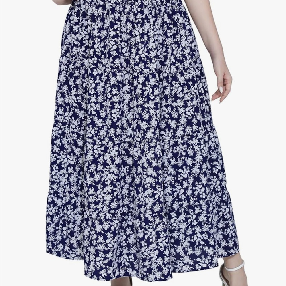 Floral Navy Blue Maxi Skirt by Younrui